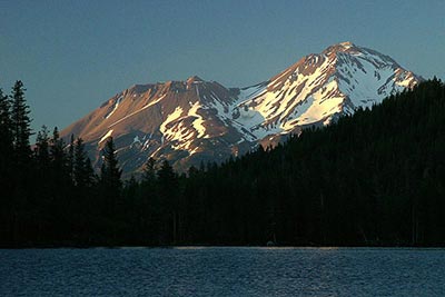 Mt Shasta seen from Castle Lake near Cave Springs Resort, Dunsmuir